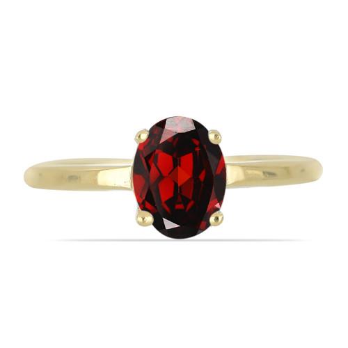 STERLING SILVER GOLD PLATED NATURAL GARNET SINGLE STONE RING